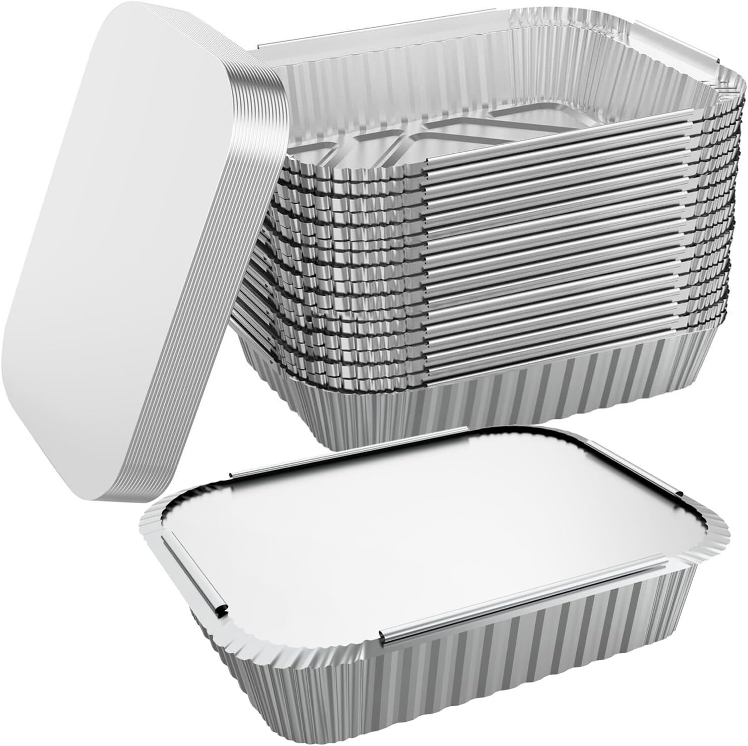 144x Aluminium Disposable Foil Food Container Trays Pans w/ Lids Covers Bulk 20x11x5cm
